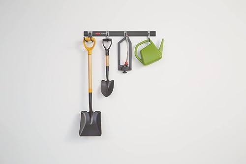 Rubbermaid FastTrack Garage Storage Utility Hooks 5 Piece Black All in One Rail Hook Kit and Tool Organizer Heavy Duty for Home/Garage/Shed/Garden - size: 1 Rail, 4 Hooks