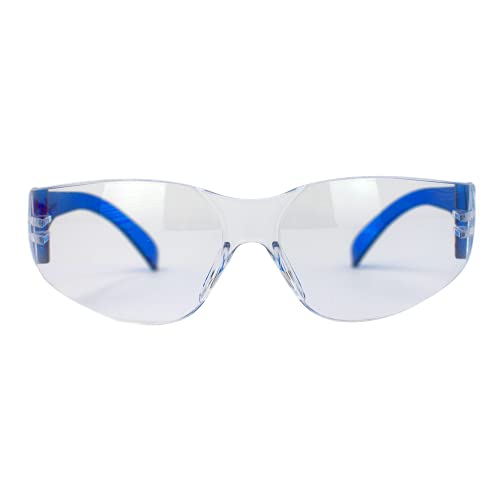 BISON LIFE Clear Safety Glasses – ANSI Z87.1 Scratch & Impact Resistant Wrap Around Eye Protection Goggles for Men & Women - color: Clear/Blue