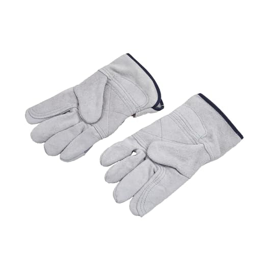 SATA Heavy Duty Halfleather Work Gloves, Doublelayer Cowhide, Cotton Lining, Leather Palm, Gardening, Yard Gloves - color: Gray, size: 5Pair L