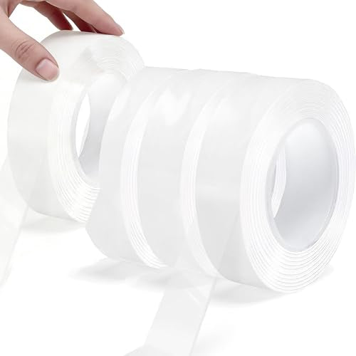 4Rolls Thicker 2mm, Nano Double Sided Mountinging Heavy Duty Tape, 2 Sides Sticky Tack Tape for Painted Walls AC Hanging Clear, 0.7in×10fts, 40fts Total Long (Thicker. 4 pack×0.7''×10fts) - size: Thick 4Rolls,0.7″,40fts TL
