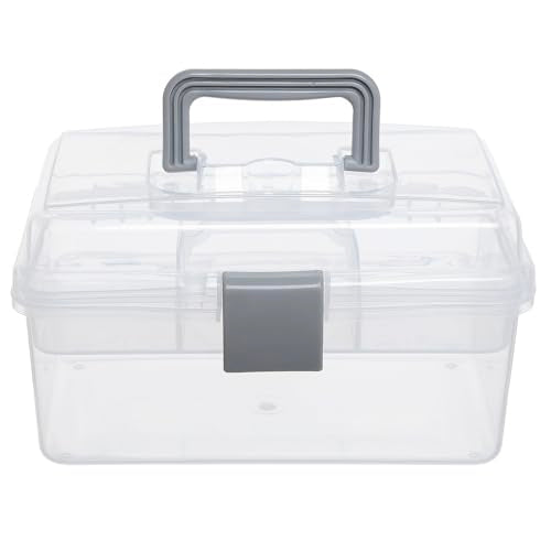 MyGift 10.2 Inch Transparent Plastic Empty Multipurpose Tackle Box with Gray Handle and Removable Tray for Tools, First Aid, Sewing Kit, Arts Crafts Supplies Storage