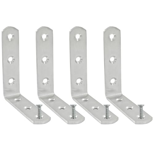 4 Pcs Stainless Steel Corner Brace L Bracket, 3*3*0.8 inch / 80*80*20mm Iron Right Angle Brackets, Metal Joint Right Angle Bracket for Tables, Furniture, Shelves with Screws - size: 3"- 80mm-Silver