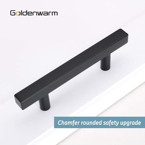 Goldenwarm 25 Pack Black Cabinet Handles 3-3/4"(96mm) Matte Black Cabinet Pulls T Bar Drawer Pulls for Kitchen Cupboard & Drawer Hardware - color: Black, size: 3-3/4 Inch Hole Center