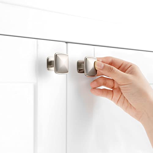 Brushed Nickel Cabinet Knobs Nickel Drawer Knobs, 10 Pack 1-1/4 Inch, 1990 Square Single Hole Cabinet Pulls for Kitchen Cabinets Drawers Bedroom Dresser Cupboard Bathroom Vanity - color: Brushed Nickel, size: 1-1/4 Inches, style: 10 Pack Square Knob