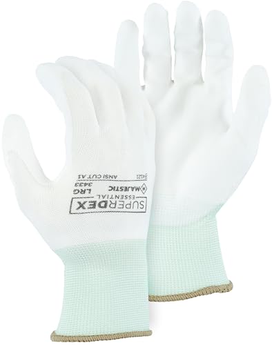 Majestic 3433/XXL Polyurethane Palm-Coated Glove on 13-Gauge Seamless Knit Nylon Liner, Designed for Light Duty Assembly Work, Ultra Sensitive, 2X-Large, White - size: XX-Large