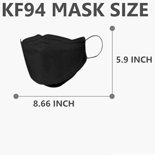 Premium Filters (KF94 Certified) Face Mask (Made in Korea) Respirators Protective Disposable Safety Dust Covers (Adults) Individual Package (Black) 10 Pack, Medium