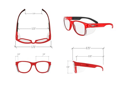 MAGID Y50 Safety Glasses for Construction | Red Frame — 1 Pair, Clear Lens | Side Shields, ANSI Z87.1+, Anti-Fog, Scratch-Resistant, 99.9% UV Protection, Polycarbonate Lens - color: Clear Lens | Red Frame, size: 1 Pair