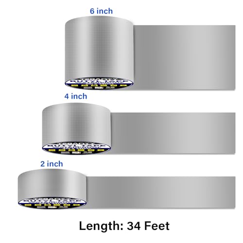Butyl Tape Waterproof Sealing Tape 6Inch x 34Feet, Aluminum Foil Tape, Butyl Sealant Tape for Pipe Sealing, RV Repair, Window, EDPM Roof Leak Patching, Boat and Pipe Sealing - size: 6 inch x 34 feet