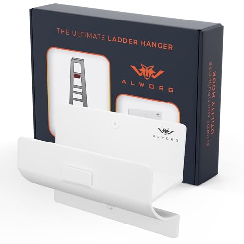 White Ladder Hooks for Garage Wall - Step Ladder Holder Wall Mount - Step Stool Garage Wall Hanger - color: White, size: Single Hook