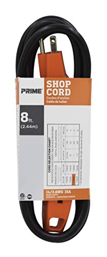 Prime Wire & Cable EC890708 8-Foot 14/3 SJT 3-Outlet Indoor Shop Cord, Black and Orange