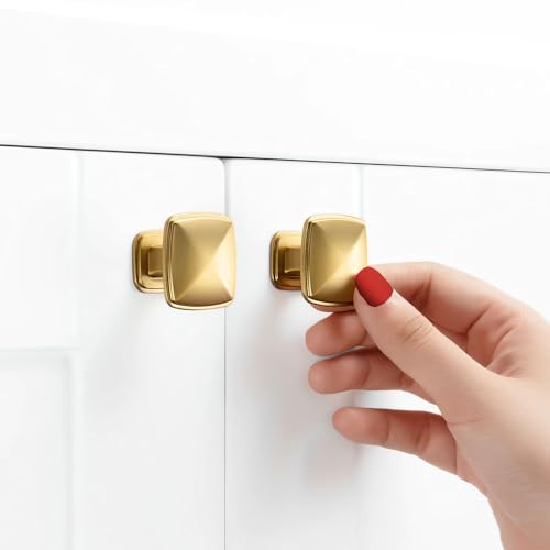 Brushed Gold Cabinet Knobs Gold Drawer Knobs, 10 Pack 1-1/4 Inch, 1990 Square Single Hole Cabinet Pulls for Kitchen Cabinets Drawers Bedroom Dresser Cupboard Bathroom Vanity - color: Brushed Gold, size: 1-1/4 Inches, style: 10 Pack Square Knob