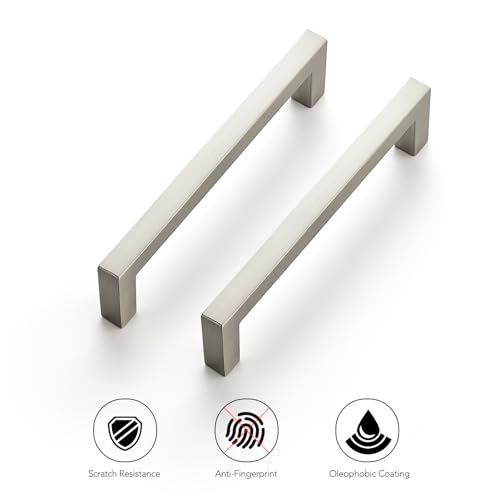 Ravinte 10 Pack Solid 4 Inch Center to Center Slim Square Bar Drawer Handles - Cabinet Hardware Brushed Nickel Pulls for Kitchen and Drawers - size: 4" Hole Center