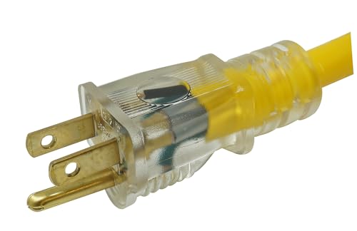 Southwire Heavy Duty Extension Cord, 25Ft, 12 Gauge, 3 Conductor, High Visibility Outdoor Cord, Lighted End, SJTW, Yellow, 25878802