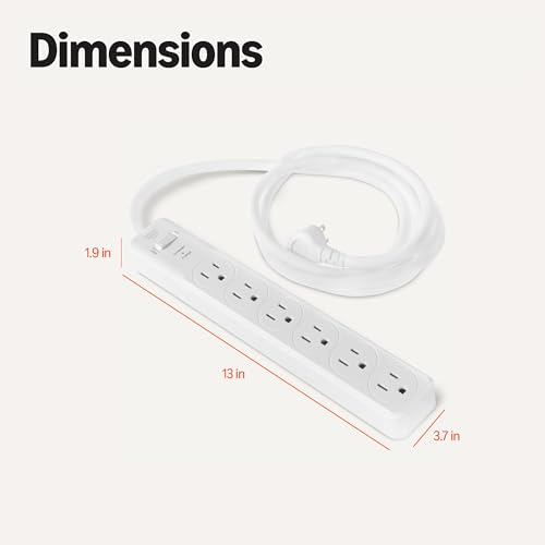 Amazon Basics Surge Protector Power Strip, 6-Outlet, 790 Joules, 6ft Extension Cord, Safety Shutters, White