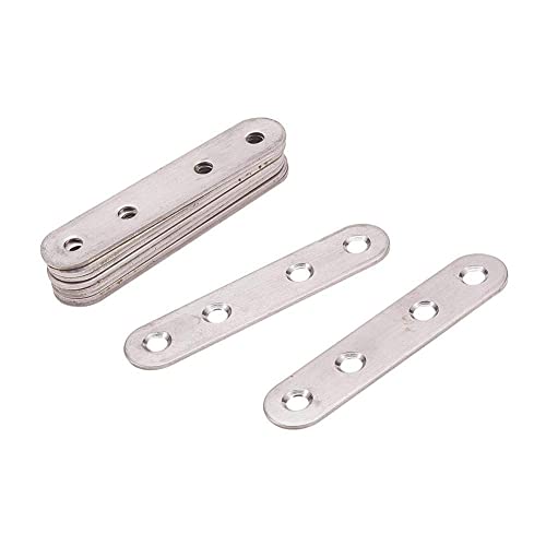 MroMax 10Pcs 201 Stainless Steel Straight Brackets 3.15" x 0.67" Flat Straight Braces Brushed Metal Fixed Connecting Plate for Repairing Furniture, Bookcase, Table, Chair Legs 4 Holes with Screws - size: 3.15"x 0.67"x 0.08"(LxWxT)