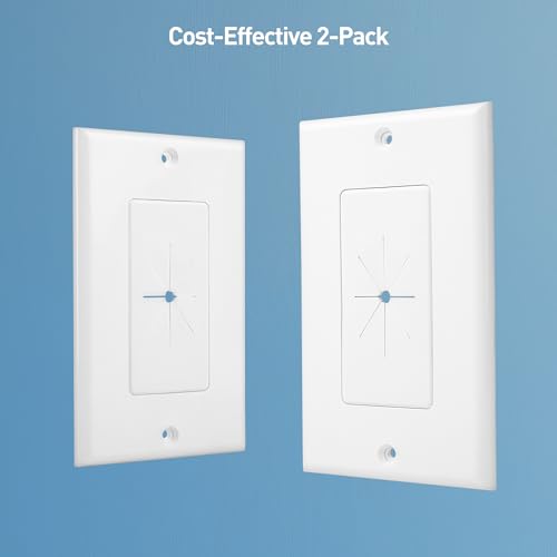 Cable Matters 2-Pack 1-Gang Wall Cable Pass Through, Cable Wall Plate with Flexible Rubber Grommet, Cord Hiding/Management Solution for Home and Office, White