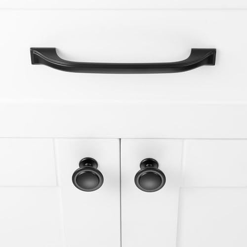 Matte Black Cabinet Knobs Black Drawer Knobs, 10 Pack 1-1/4 Inch, 8222 Round Single Hole Cabinet Pulls for Kitchen Cabinets Drawers Bedroom Dresser Cupboard Bathroom Vanity - color: Matte Black, size: 1-1/4 Inches, style: 10 Pack Round Knob