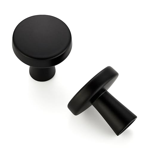 Ravinte 10 Pack Matte Black Cabinet Knobs Mini Round Knobs Single Hole Solid Drawer Pulls for Dresser Drawers -1 Inch Diameter - color: Matte Black
