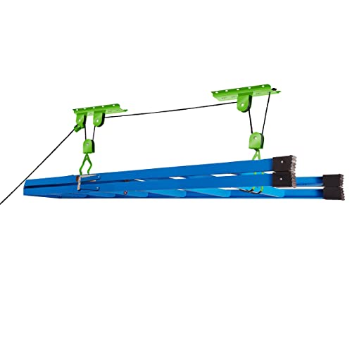 Bike Hanger Set - Set of 2 Overhead Pulley System Bike Hangers for Garage or Shed with 100lb Capacity for Bicycles or Ladders by Rad Sportz (Green)