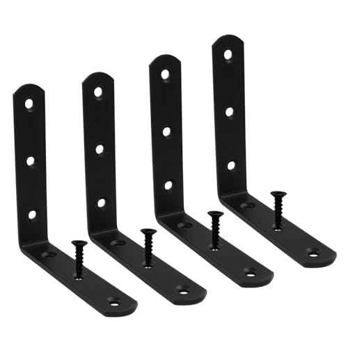 4 Pcs Black Corner Brace L Bracket, 4*4*0.8 inch / 100*100*20mm Iron Right Angle Brackets, Metal Joint Right Angle Bracket for Tables, Furniture, Shelves with Screws - size: 4"- 100mm-Black