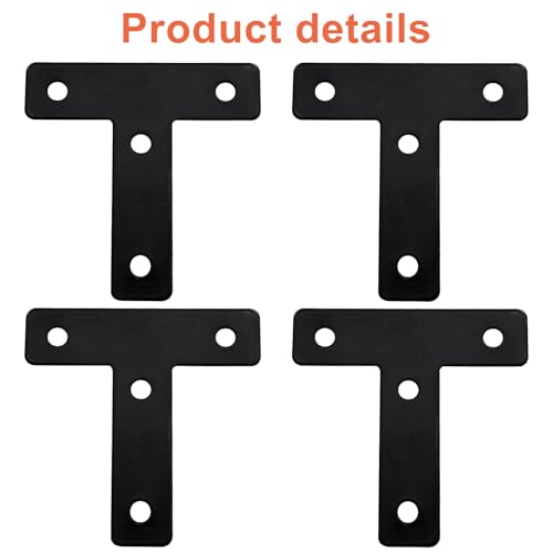Bivethoi 20 Pcs T Shape Flat Mending Plates 60mm x 60mm (2.36" x 2.36") T Corner Braces T Bracket Connector Fixing Repair Plates for Wood Furniture, Cabinet, Windows, Black - size: 60x60mm/2.36"x2.36", style: T shape