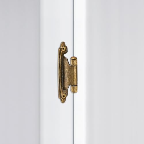 4 Pack (2 Pairs) Antique Brass Cabinet Hinges for Kitchen Doors, Self-Closing, 1/2 Inch Overlay (Variable), Semi-Concealed Face Frame, Surface Mount Cabinet Hardware - color: Antique Brass