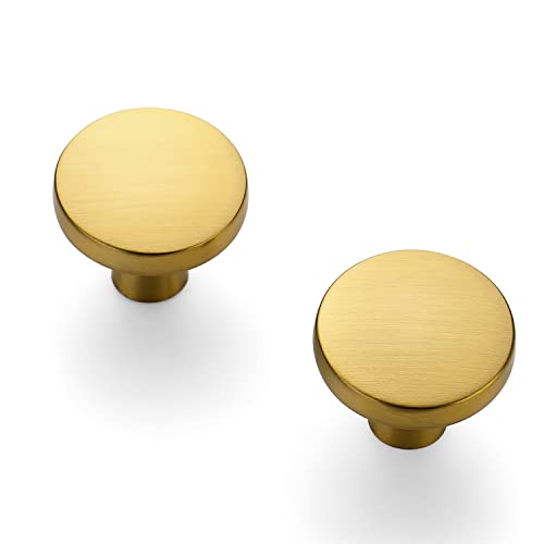Ravinte 25 Pack Drawer Pulls 1-1/4 Inch Kitchen Cabinet Knobs Solid Brushed Brass Round Dresser Drawer Knobs Gold Dresser Knobs Drawer Knobs Simple Cabinet Hardware for Cupboard Drawer Pulls - color: Brushed Brass