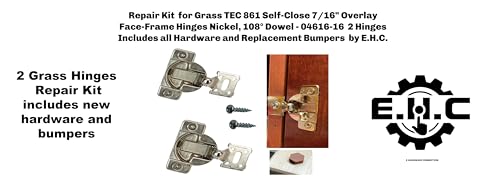 E.H.C. Face-Frame Cabinet Hinge Repair Kit for Grass TEC 861, 7/16" Overlay, 108° Dowel, Nickel Finish, 2 Hinges with Hardware