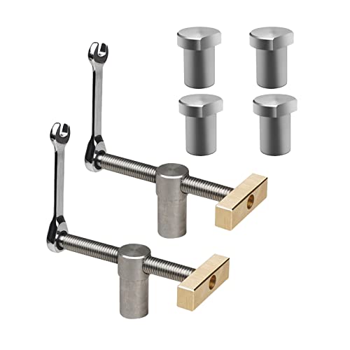 2 Pack Bench Dog Clamp with 4 Pack Woodworking 3/4 Inch Bench Dogs Hole Clamp Adjustable Workbench Stop Stainless Steel Brass Carpenter Tool (19mm)