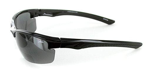 Aloha Eyewear Creekside Wrap-Around Polarized Bifocal Sport Safety Reading Sunglasses for Youthful, Active Men and Women (Black/Smoke +2.00) - color: Shiny Black W/ Smoke Lens, style: 2