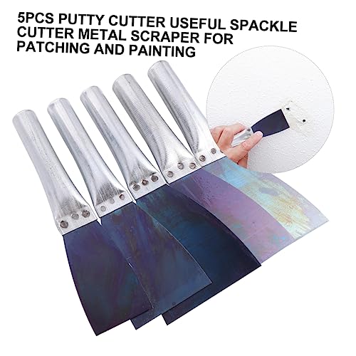 jojofuny 5pcs Putty Knife Set Steel Drywall Taping Knife Paint Scraper Tool for Wall Wood Stone Cleaning