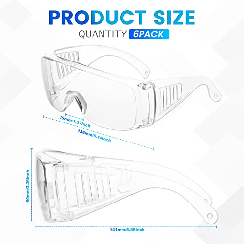 WFEANG Clear Safety Glasses bulk, Lightweight Protective Eyewear For Men Women, Over Goggles Impact Scratch Resistant - color: 6 Pack-clear