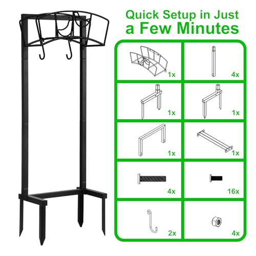 Mofesun Garden Hose Holder, Heavy Duty Metal Water Hose Holder 160-Feet Capacity, Detachable Freestanding Hose Hanger with 2 Tool Hooks, Garden Hose Storage Rack, Black