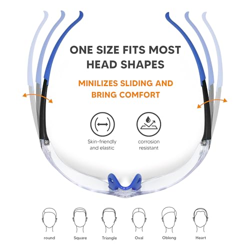 Clear Safety Glasses 3 Pack, Protective Eyewear UV Protection ANSI Z87.1, Safety Goggles Scratch & Impact Resistant, Eye Protection with Nose Pads for Men & Women Construction, Shooting, Lab Work - color: Clear Lens/Blue Temples, style: 3 Pack