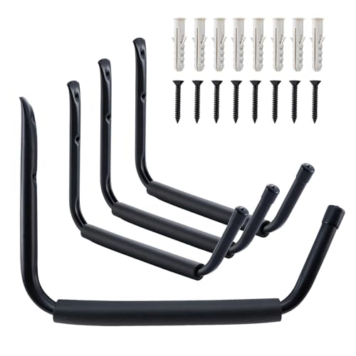 HOME MASTER HARDWARE Heavy Duty 15" Jumbo Garage Wall Hooks 4 Pack – 45 LB Kayak Storage Rack, Wall Mount for Canoe, Bicycle, Ladder & Large Gear - size: 15 in