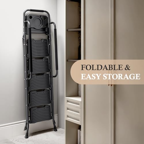 KINGRACK 5 Step Ladder with Tool Platform, 900 lbs Sturdy Step Stool with Handrail, Folding Steel Ladder with Wide Pedal, Safety Ladder for Adults Home Outdoor Painting Garage Office - size: 5-step with tool tray and handrail