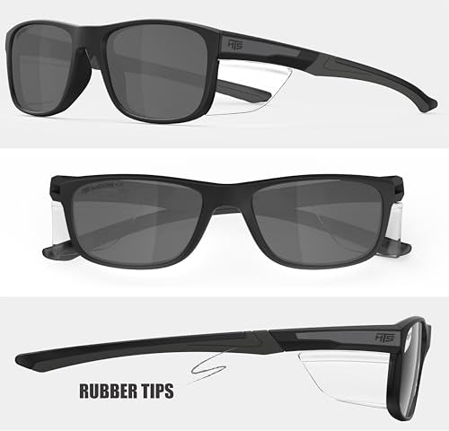HTS HUNTERSKY TR90NZZ Safety Glasses with Side Shield Small Size Women Men ANSI Z87 Anti Fog Scratch Resistant Lab Pickleball - color: Black/Gray 2 Pack