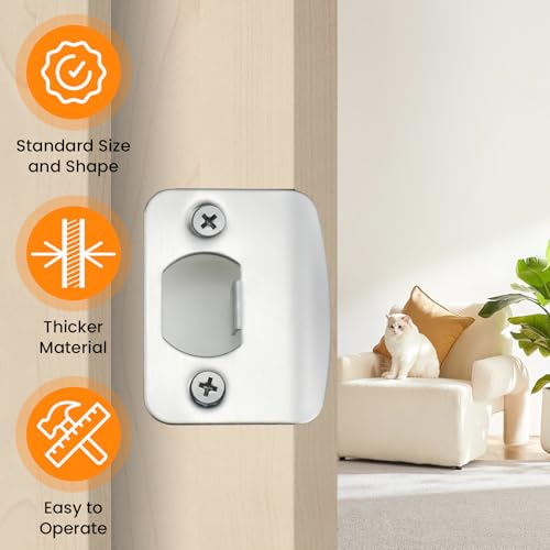2 Sets Door Latch Strike Plates Restorer, Standard Door Latch Opening Reinforcement Striker Plates Hardware Repair Kit with Backing Sub-Plates for Home Office Store Exterior Internal Door Repair Fix