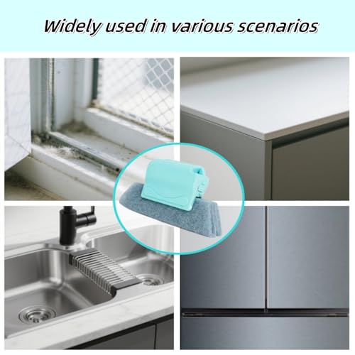 Window Screen and Track Cleaner Kit, with Mesh Screen Brush, 3 Groove Cleaning Brushes & 6 Reusable Pads for Sliding Door Tracks, Window Sills, Blinds, Vents - Detachable Pole