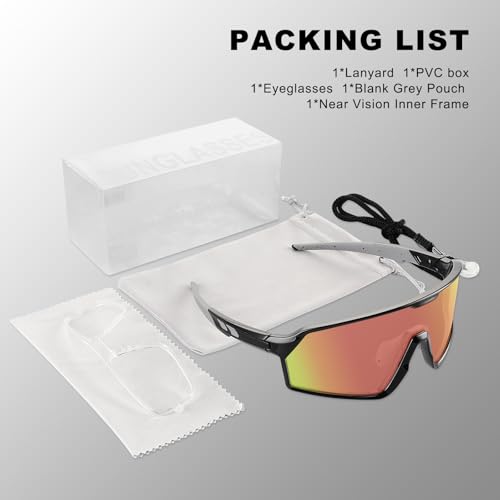 BangLong Photochromic Cycling glasses for Men Women, Clear Running MTB Sunglasses UV Protection - color: Black Frame-red Photochromic