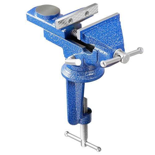 VEVOR Bench Vise, 3 Inch, Portable Workbench Vice with 360° Swivel Base, Quick Release Rotating Bench Clamp, Raised Base, Cast Iron Construction, for Woodworking, Metalworking, Drilling, and Cutting - size: 3inch