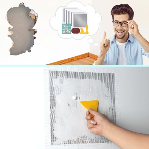 5Pcs Drywall Repair Kit Large Hole, 12 x 12in Self-Adhesive Drywall Patch Kit with Sandpapers & Scrapers, Wall Repair Patches for Big Holes & Cracks, Quick Fix for Ceiling Bathroom Wall Damage - size: 5Pcs