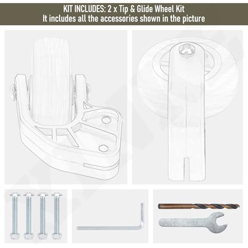 10940 Tip & Glide Wheel Kit Compatible with Little Gia-nt Ladders Without Wheels, Also for Multi-Position Ladders, Included Hrill bit, Wrench - Ladder Accessory