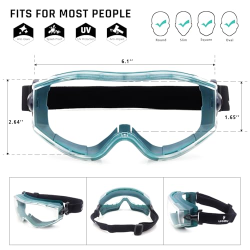 UKNOW Safety Goggles Over Glasses - Anti-Fog Clear Lens - ANSI Z87.1 Certified Eye Protection for Lab Work, Industrial Use - color: Teal