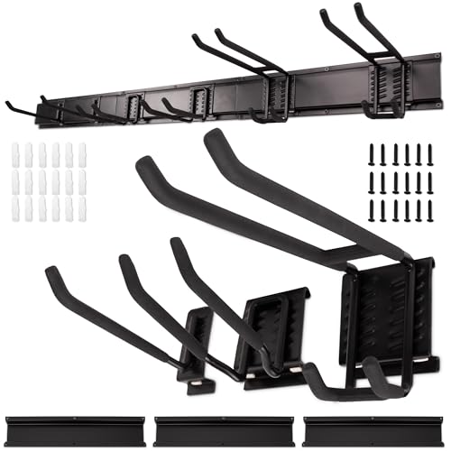 NINE FORTY Garage Tool Organizer Wall Mount - 49.5 Inches, 16" Stud Spacing, 440 LBS. Sturdy Rubber Coated Garden Tool Organizer and Storage Rack with Adjustable Hooks