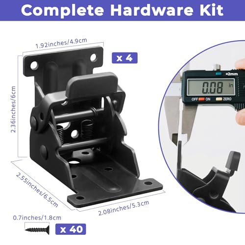 Folding Brackets 4 Packs Heavy Duty Self-Locking Hinge Table Legs Bracket Kit with 40 Screws for DIY Foldable Table, Workbench, Desk, Furniture (4)