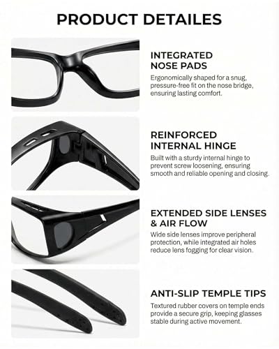 Fit Over Blue Light Blocking Glasses, Relieve Eye Fatigue & Reduce Headaches, Lightweight Oversized Wraparound Design, Ideal for Office Work Digital Use Movie Nights Study Reading