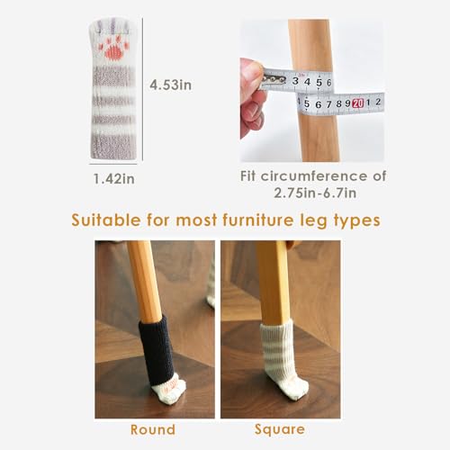 WAFJAMF 24 PCS Cute Cat Paw Furniture Leg Socks, Chair Leg Floor Protectors for Avoid Scratches, Fit Square Round Furniture Leg for Moving Easily and Reduce Noise