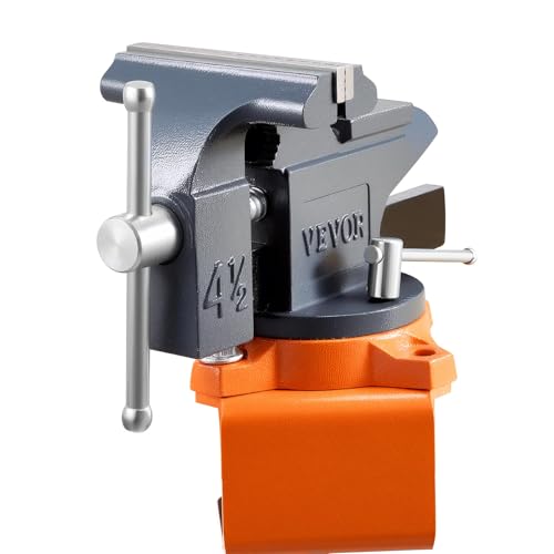 VEVOR Bench Vise, 4.5 Inch, Portable Workbench Vice with 270° Swivel Base, Quick Release Rotating Bench Clamp, Cast Iron Construction, for Woodworking, Metalworking, Drilling, Sawing, Cutting Conduit - size: 4.5inch