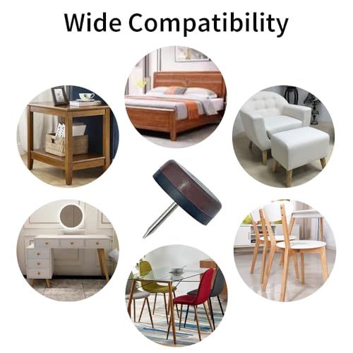 16pcs Nail on Furniture Glides 1.1 Inch (28mm) Diameter Double Thick Nylon Brown Chair Leg Floor Protectors Furniture Sliders Pads Table Foot Gliders for Hardwood Carpet and Tile Floors - size: 1.1 Inch (28mm)-Brown-16P